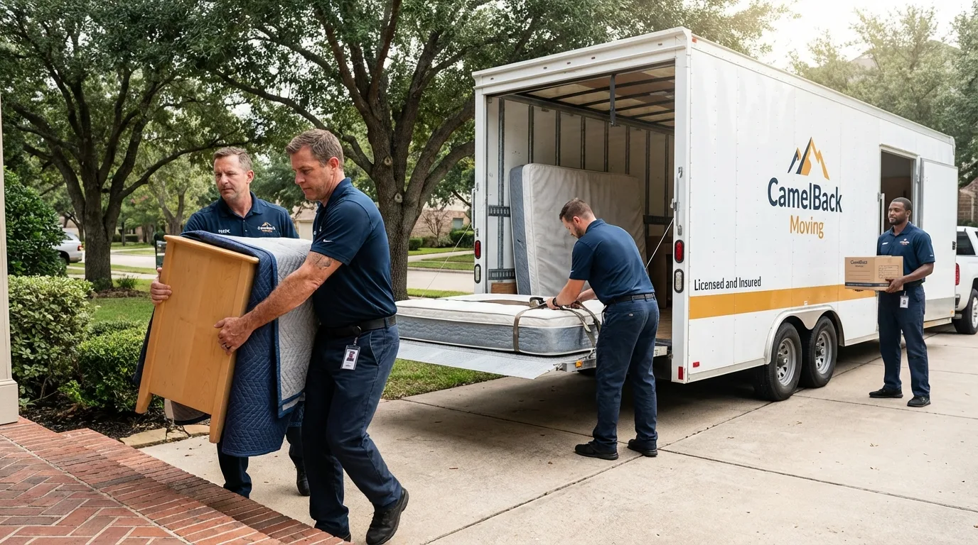 Crew loading residential truck for cross-state move from Norwood, NC